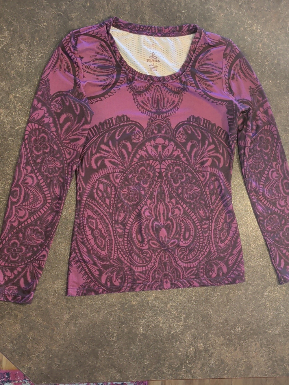Prana Purple Paisley-Print Long Sleeve Performance Top